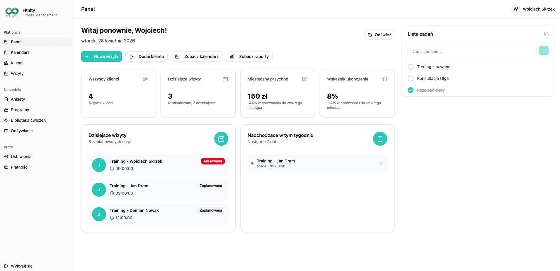 Fitnity - Panel trenera