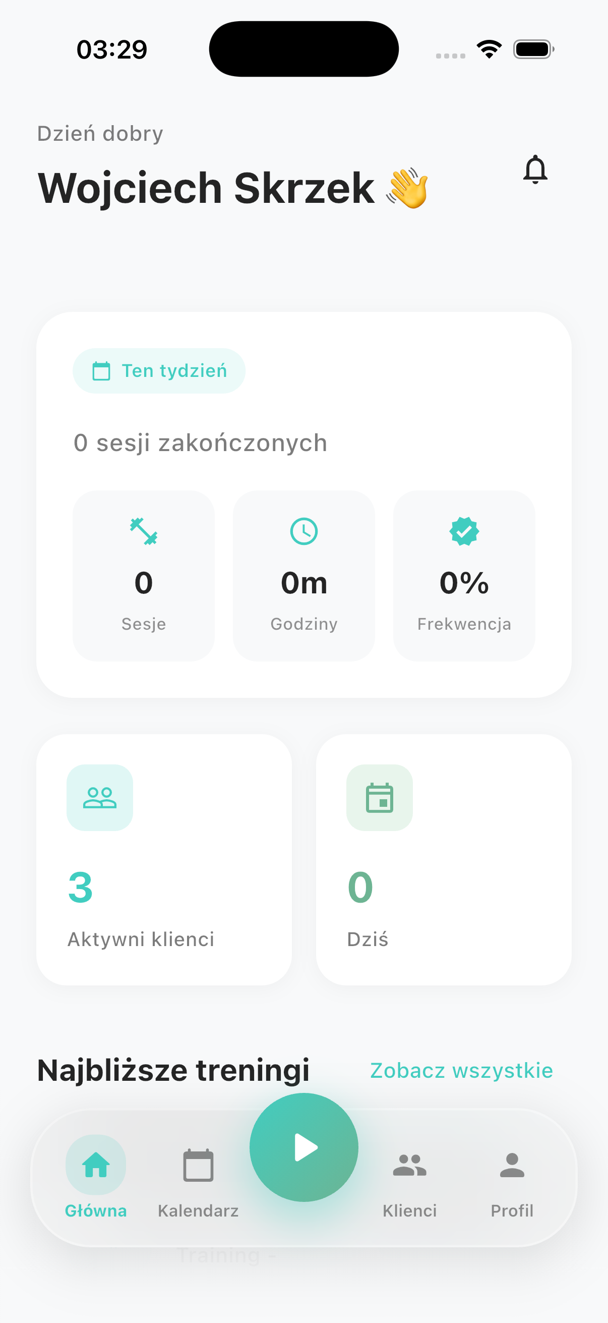 Fitnity - Dashboard trenera