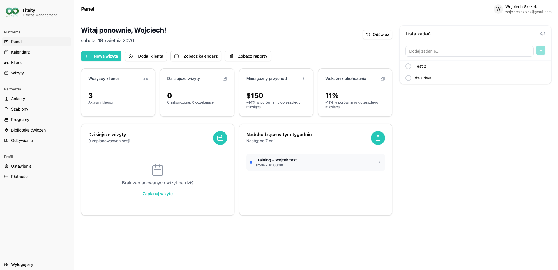 Fitnity - Panel trenera