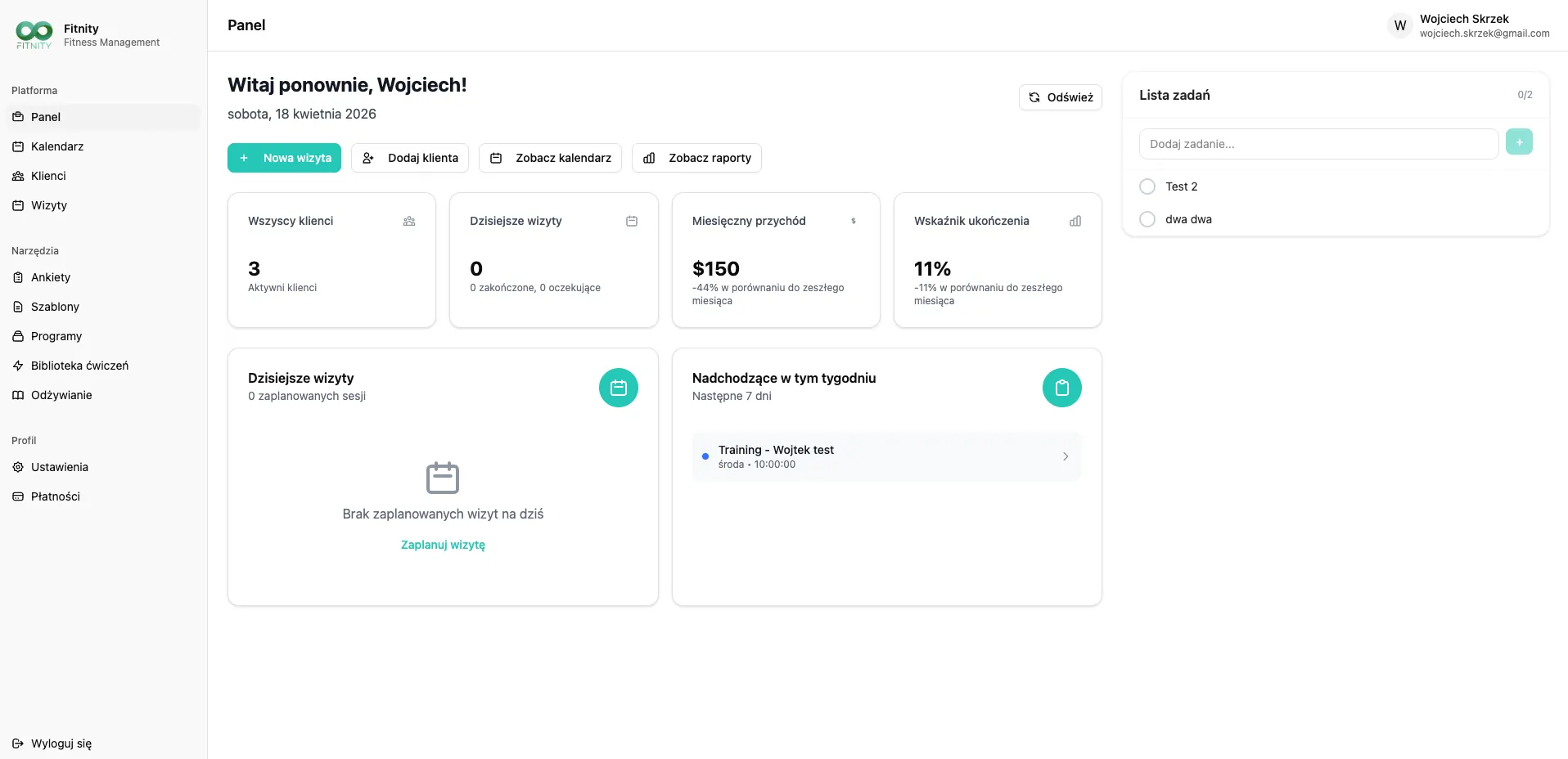 Fitnity - Panel trenera